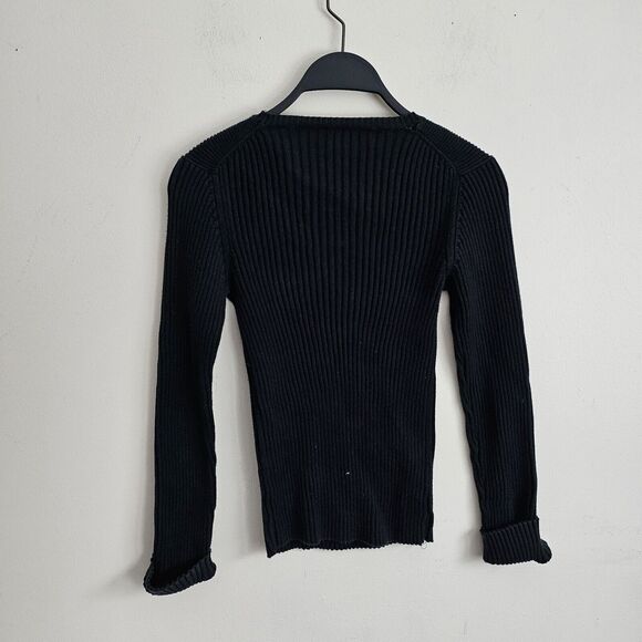 Vintage Y2K 2002 Gap Factory Womens M Blank Fine Ribbed Knit Sweater Black - Picture 2 of 7